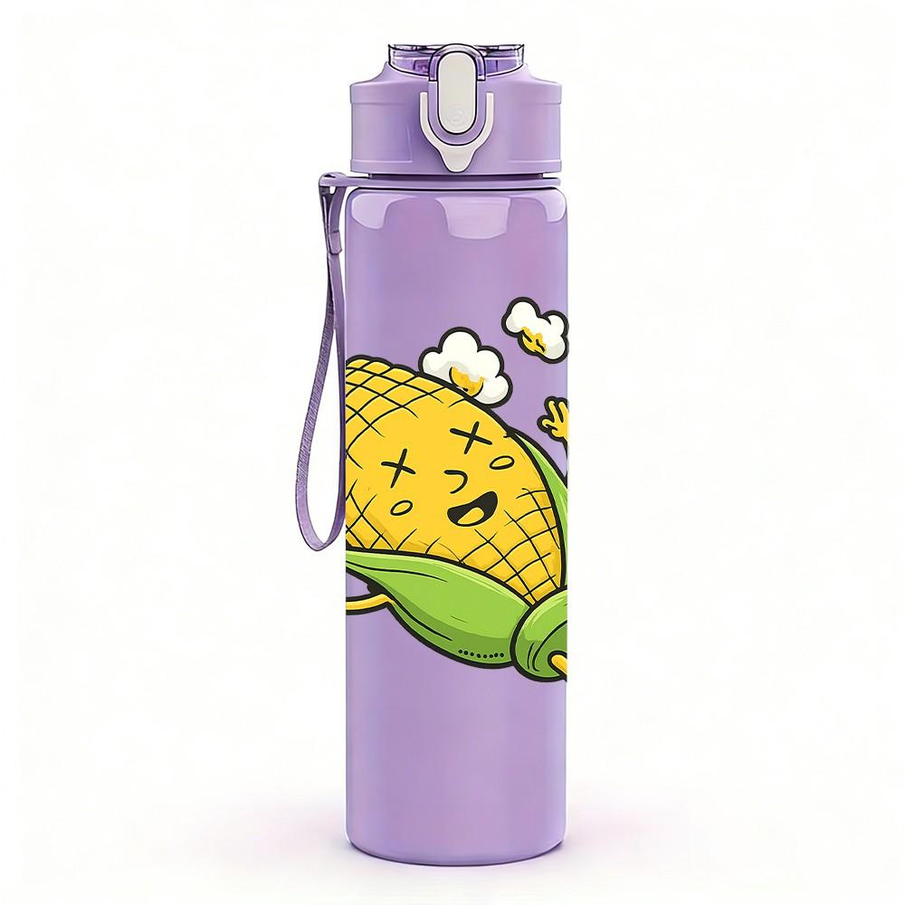 1PC Cartoon Corn Character 750ml Color Plastic Sports Water Bottle Leakproof Flip Straw Lid Suitable for Sports Office Home Use