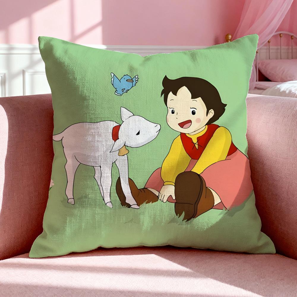 Cartoon Hheidi Girl Of The Alps Cushion Cover Breathable Linen Pillowcase Summer Odorless Eco-Friendly Invisible Zipper Washable