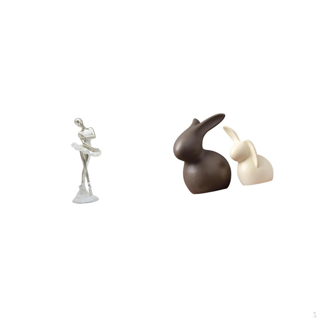 Graceful Dancing Girl And Bunny Ceramic Figurine Set Modern Art Sculpture for Bedroom Office