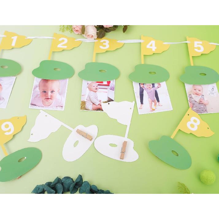 Golf 12 Monthly Photo Banner - Hole In One Milestone Banner, Newborn to 12 Months, Yellow