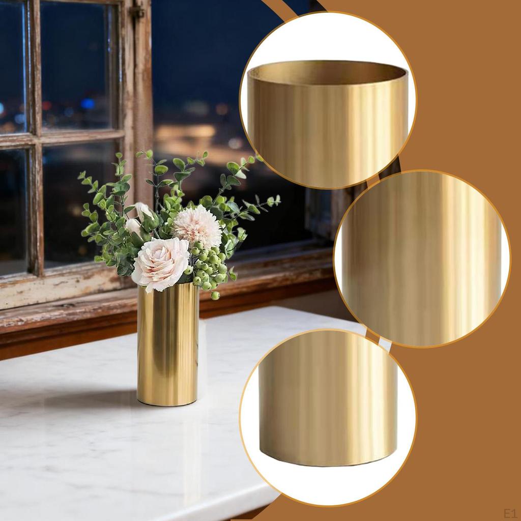Metal Cylinder Vase Tall Decorative for Bedroom Corner Table Centerpiece Dining Festive Flower