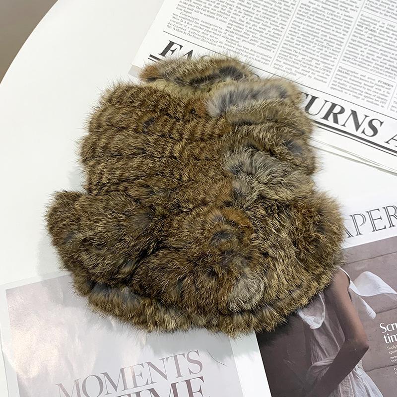 Rabbit Hair White Plush Hat for Women Autumn Winter Warm Ear Protection Woolen Hats Fur Knitted Caps