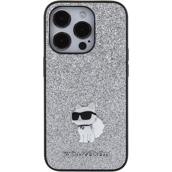 Karl Lagerfeld KLHCP15XGCNPSG iPhone 15 Pro Max 6.7" silver/silver hardcase Fixed Glitter Choupette Logo Metal Pin