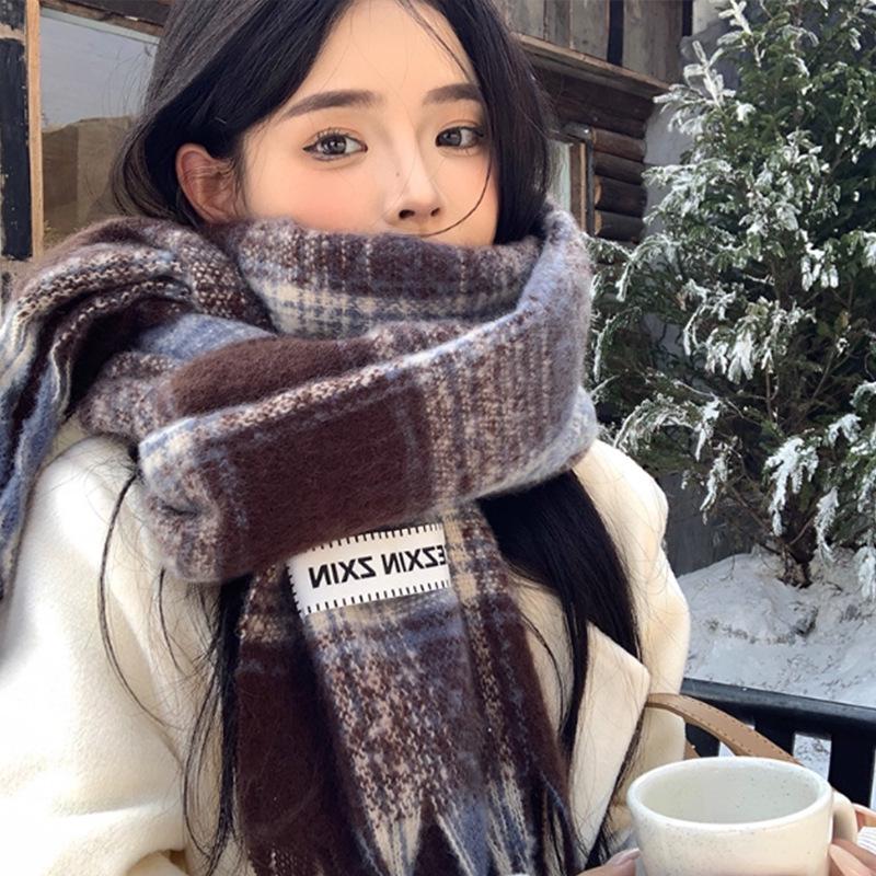 Cozy Korean Style Faux Cashmere Plaid Scarf with Tassels - Versatile and Warm for Autumn/Winter
