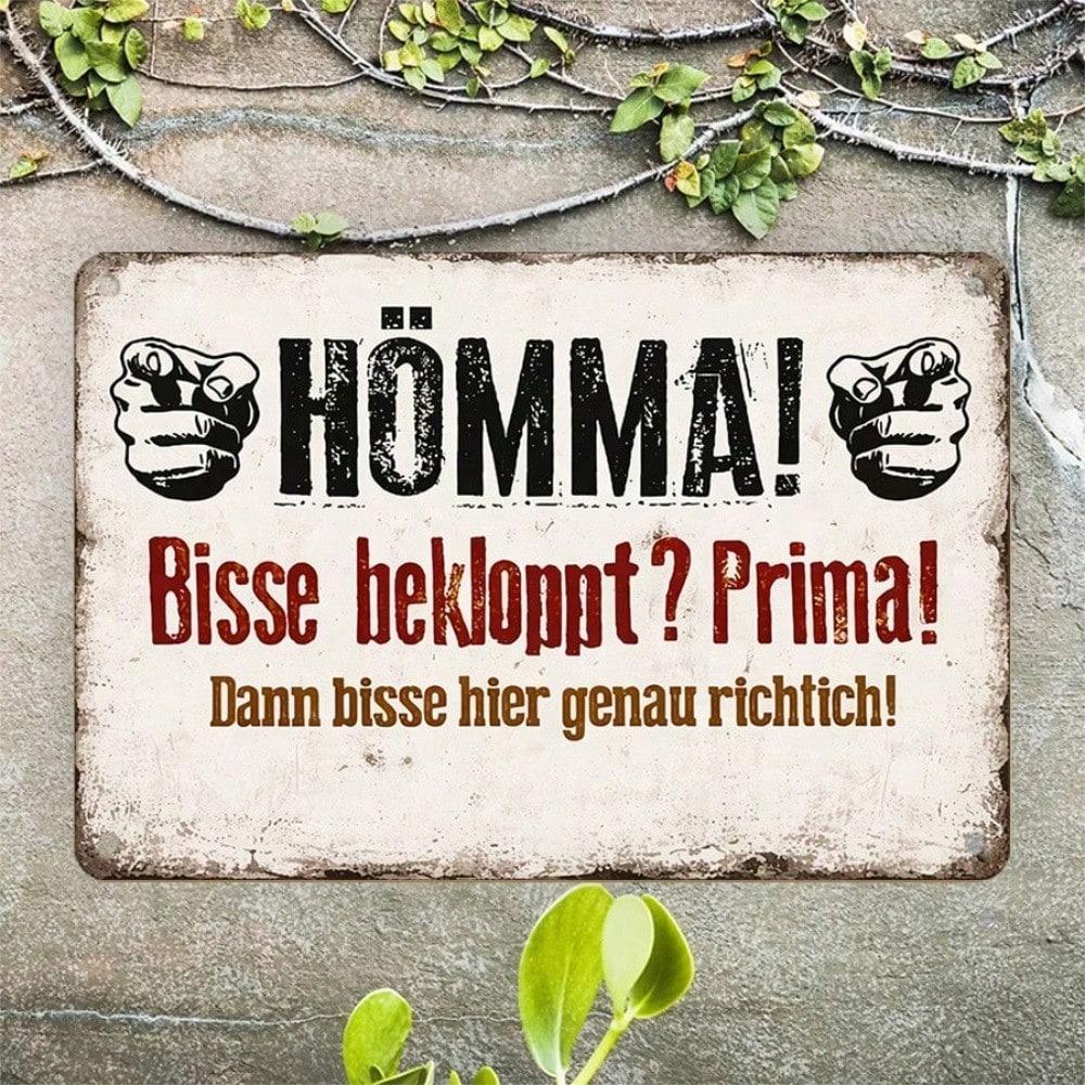 1PC HÖMMA! Funny German Tin Sign, Retro Metal Plaque 8x12, Humorous DIY Quote Wall Art for Garage Man Cave Home