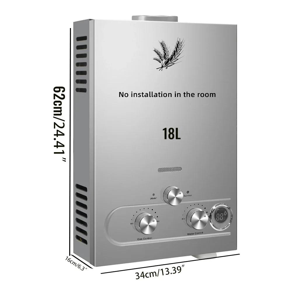 6-18L LPG Instant Gas Water Heater, Energy Saving Stainless Steel with LED Display, Safety Protection & Smart Control