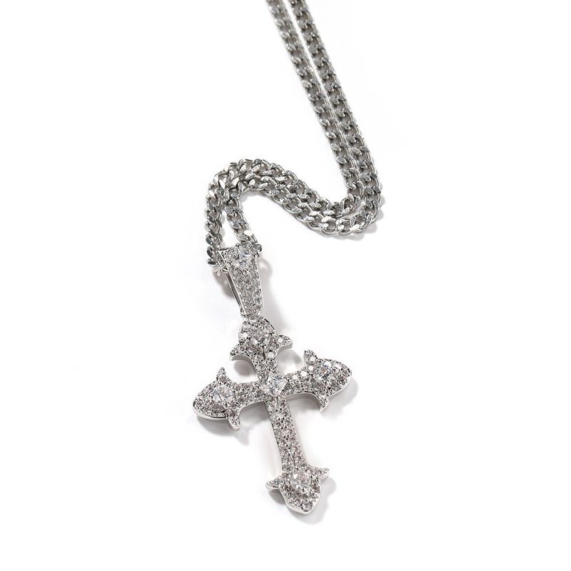 Fashion Copper Inlaid Zircon Men's and Women's Cross Pendant