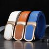 High Quality Leather Belt Yellow Cowhide Red Automatic Buckle Belt Blue White Trouser Belt