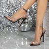 Women's Sandals 2026 New Water Diamond Lace Up Pointed Toe Exposed High-heeled Sandals for Women