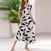Ladies Summer Casual Fashion V-Neck Ruffle Sleeve Floral Print Midi Dress