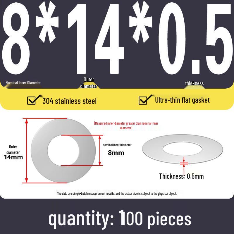 Plochá podložka z nerezové oceli 304 pro nastavení vůle hřídele (0,1/0,2/0,3 mm)