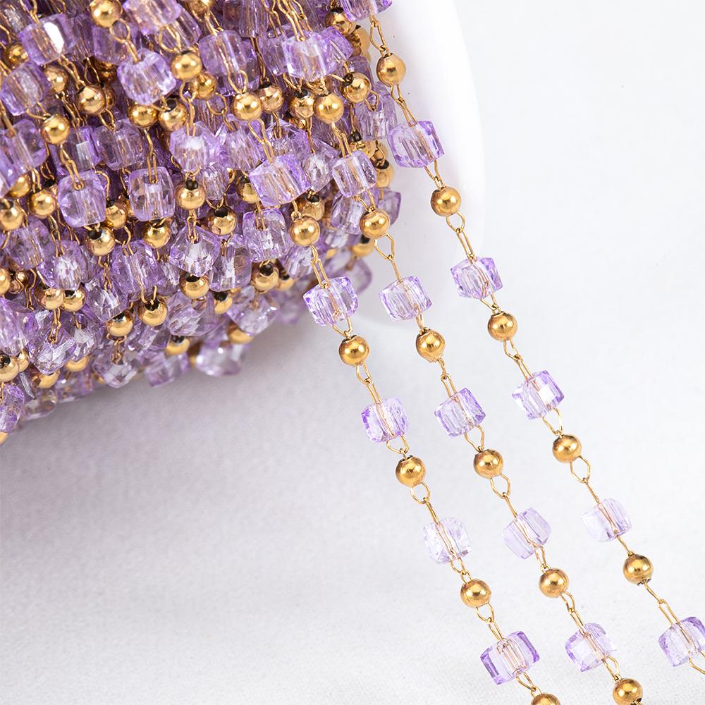 1Meter Stainless Steel Chain Boho Colorful Cube Square Crystal Beads Chain for DIY Necklaces Bracelets Holiday Jewelry Making
