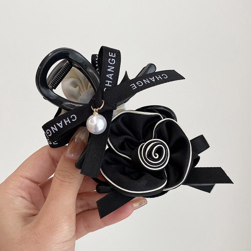 Korean Style Elegant Camellia Bow Double Side Hair Claw Simple All-Match Flower Hair Clip High Ponytail Hair Accessories