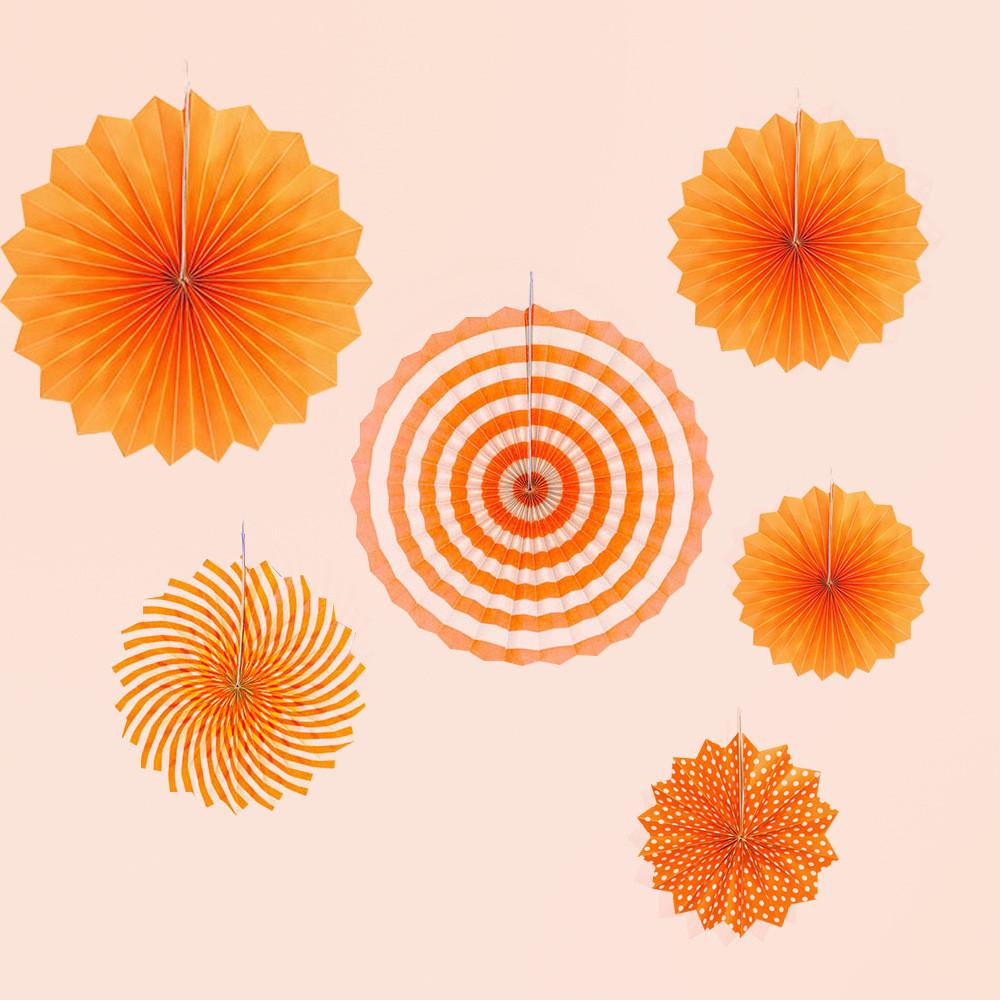 

Красочные бумажные декоративные веера Набор из 6 штук Для потрясающего оформления мероприятий и Orange Fan Set