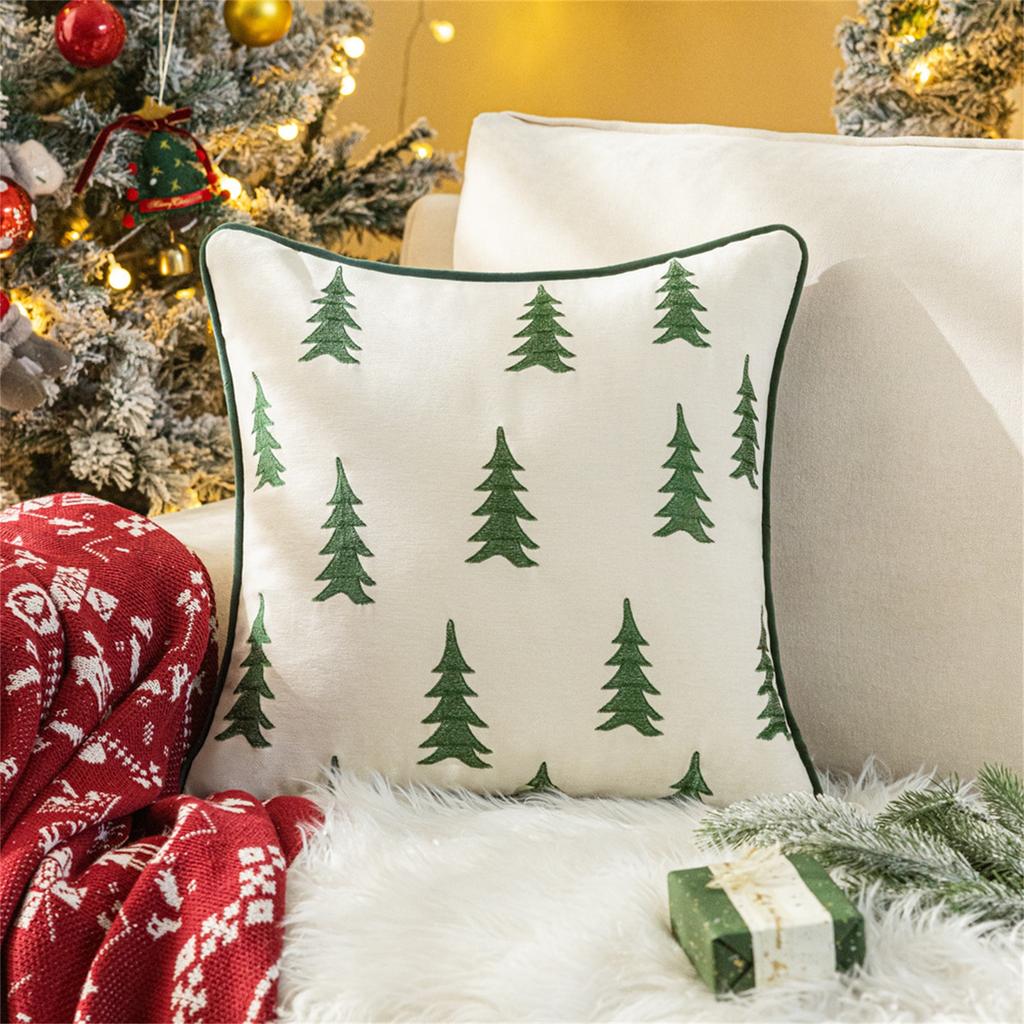 Christmas Tree Pillowcase 18x18 Inch Christmas Winter Print Decorative Pillowcase Retro Holiday Decorative Throw Pillowcase Sofa Bed Decoration