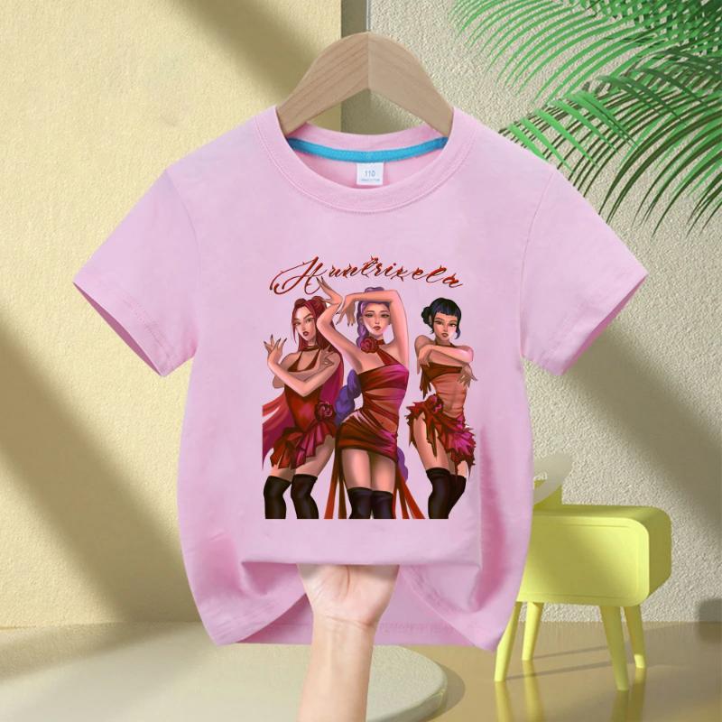 2025 KPop Demon Hunters Print Fashion Casual Tops Kids T-shirt Crew Neck Cartoon Girls Boys Tee Casual Baby Girl Clothes Rumi