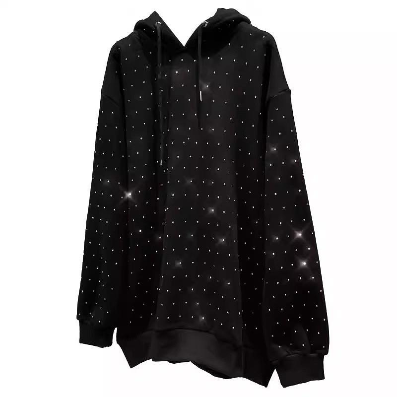 Plus-Size Rhinestone Starry Hooded Pullover for Women - Loose Fit, Extra Large 