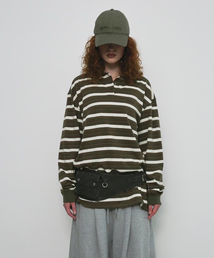 Saendeulig Stripe Overfit Collar T-Shirt_Khaki
