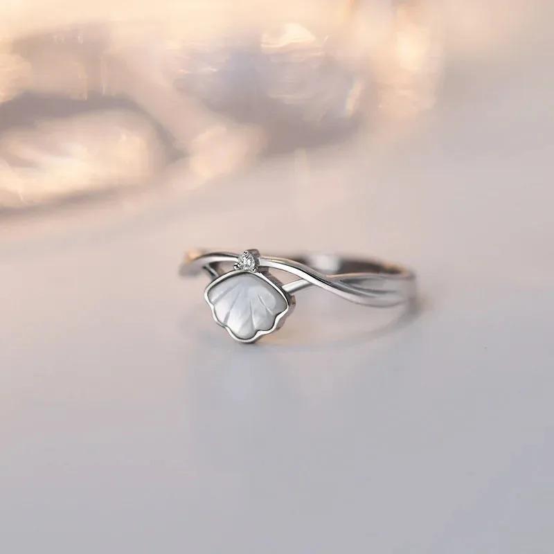 Y2K Exquisite Shell Lovely Ocean Ring Women's Shining Zircon Hollow Open Ring Birthday Party Jewelry Accessories Girls Gift