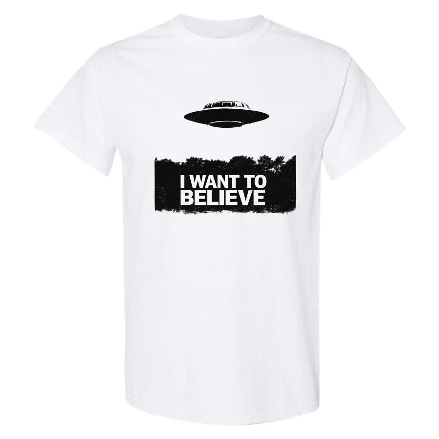 UFO I Want To Believe Vintage Sci Fi Alien Flying Saucer Forest Graphic T Shirt L