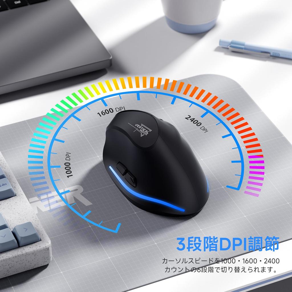 ECHTPower Ergonomic Wireless Vertical Quiet Blue DPI 7 Ergonomic Design for Right Handed Compatible with Windows and MacOS Mouse, Type,