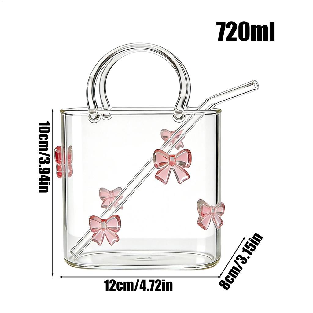 Purse Drinking Glass Handbag-shaped glass drinking cup Decorative Cute Cup Wine Glasses with Straw Beverage Juice Cocktail Glass