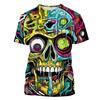 Fashion Colorful Street Graffiti Hip-hop Skull 3D Printing T-shirt Men and Women's Casual T-shirt Short-sleeved Tops Outdoor Street Clothing