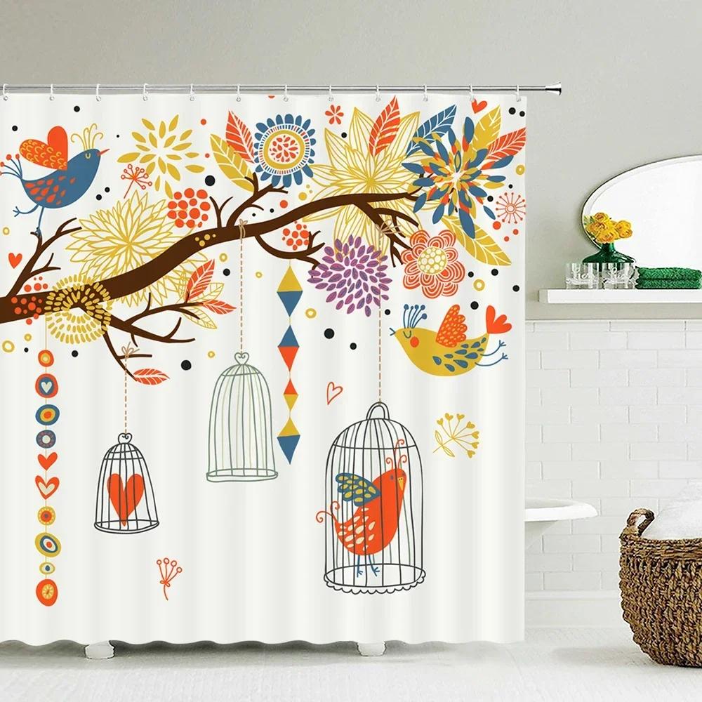

Flowers Plant Fresh Pattern Shower Curtains Waterproof Fabric Bathroom Decor Shower Curtain Multiple Size 240X180 Bath Screen W60H190(CM)-1 Pcs
