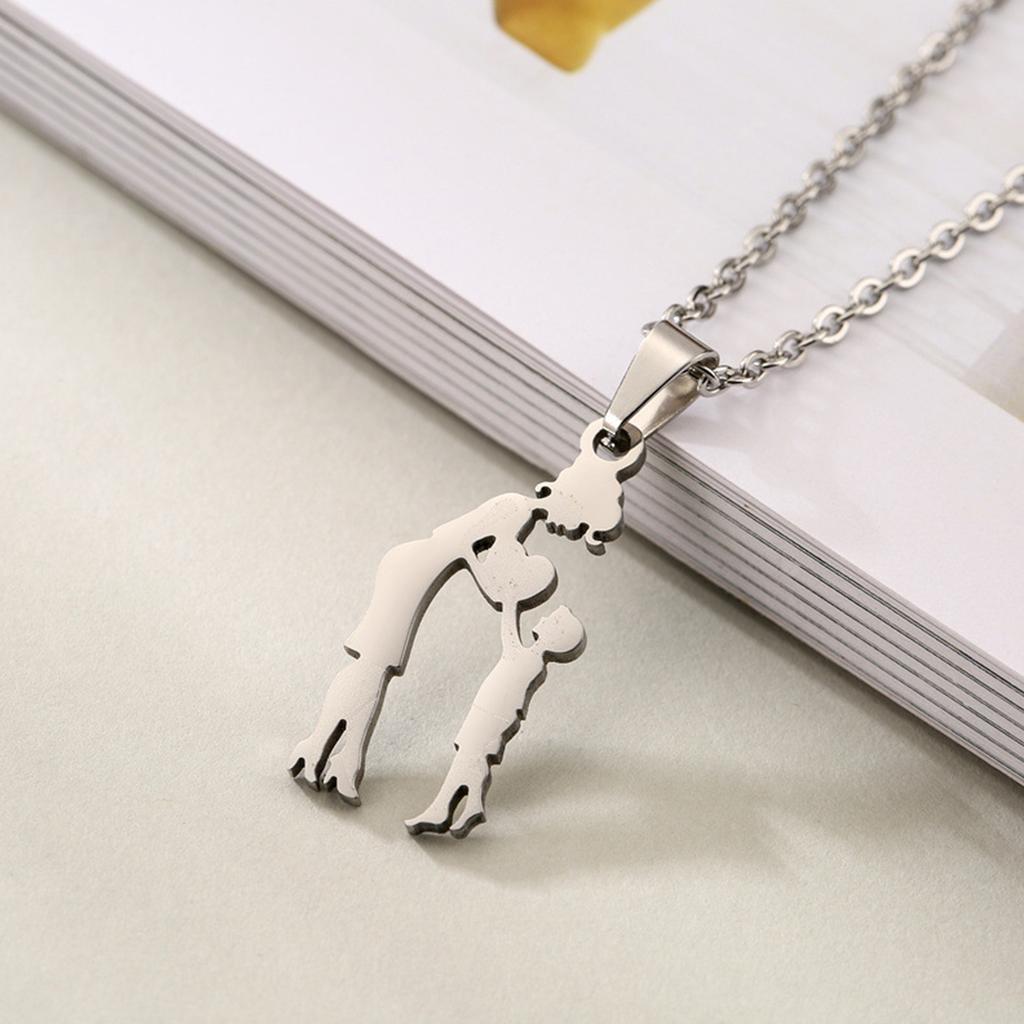 Silver Color Mom Daughter Family Necklace Stainless Steel Chain Daughter Silhouettes Necklace Mothers Day Jewelry