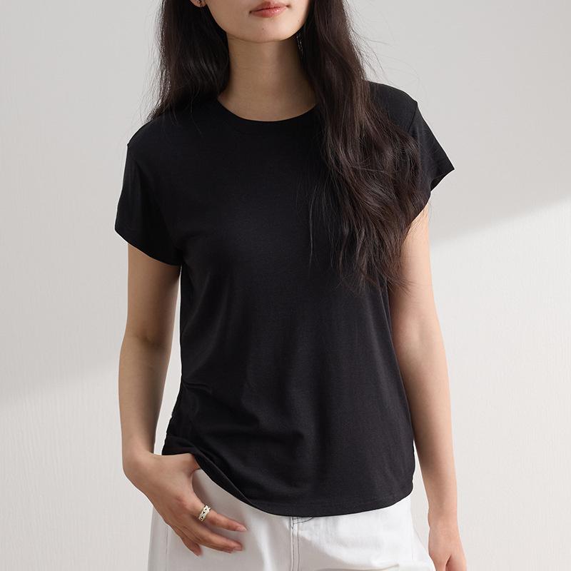 Lyocell women's round-neck t-shirt top, spring/summer 2026 new model, skin-friendly, breathable, slimming, short-sleeved