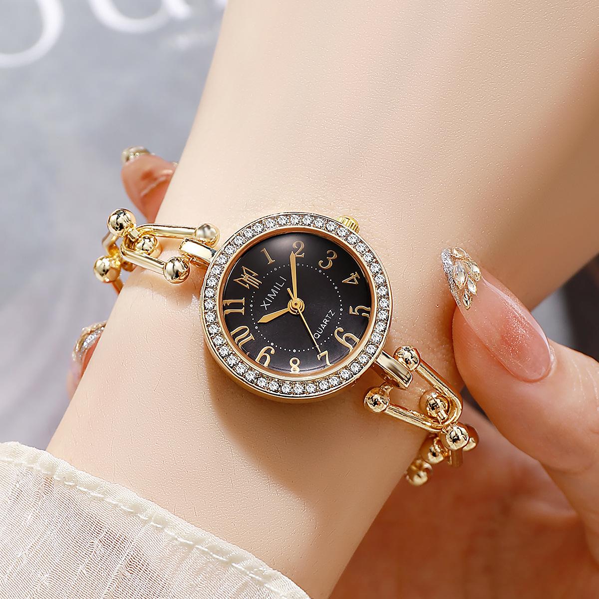 

New Round Surface Digital Decorative Quartz Watch Metal Chain Strap Ladies Business Decoration Watches Fashion Accessories Clock чёрный