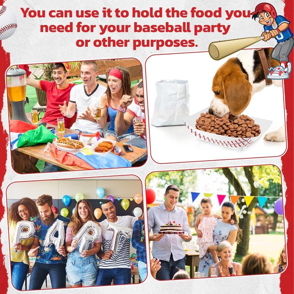 120pcs Baseball Party Supplies Paper Food Trays Disposable Serving Tray Nacho Food Boats for Baseball Birthday Decorations