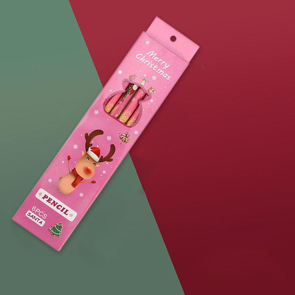 

6шт деревянные рождественские канцелярские принадлежности милый свинцовый карандаш новогодние подарки инструмент для рисования детей 02