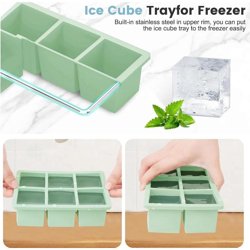 Flexible Silicone Ice Cube Tray - 6-Cavity Easy Release Mold for Crystal Clear Ice Cubes 6x Faster Freezing