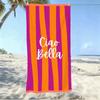 1Pc Ciao Bella Striped Beach Towel, Vibrant Orange And Purple Pool Towel For Summer Vacation