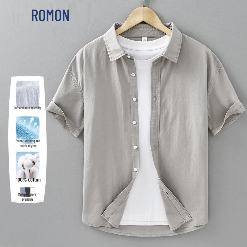 

ROMON Men s Casual Short Sleeve Cotton Shirt 3XL