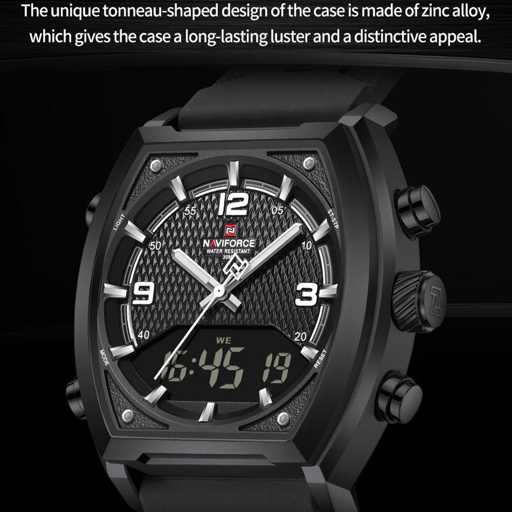 Naviforce Men's Quartz Digital Watch LCD Chronograph Date Luminous Hands 30m Waterproof Silica Strap Sports Outdoor Men's Wristwatch NF9242
