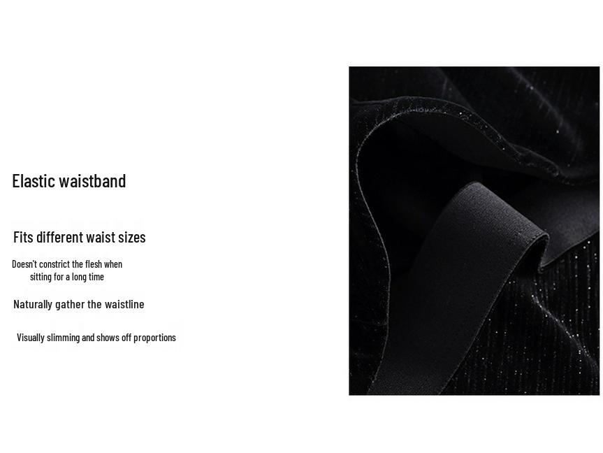 Black High-Waisted A-line Velvet Skirt - Elegant Mid-Length Design for Spring & Autumn