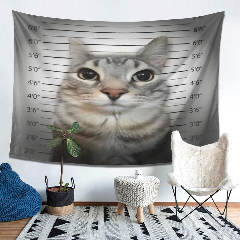 Funny Cat Imprisoned Mugshot Tapestry Fun Police Station Headshot Home Decor Room Decoration Wall Art Living Room