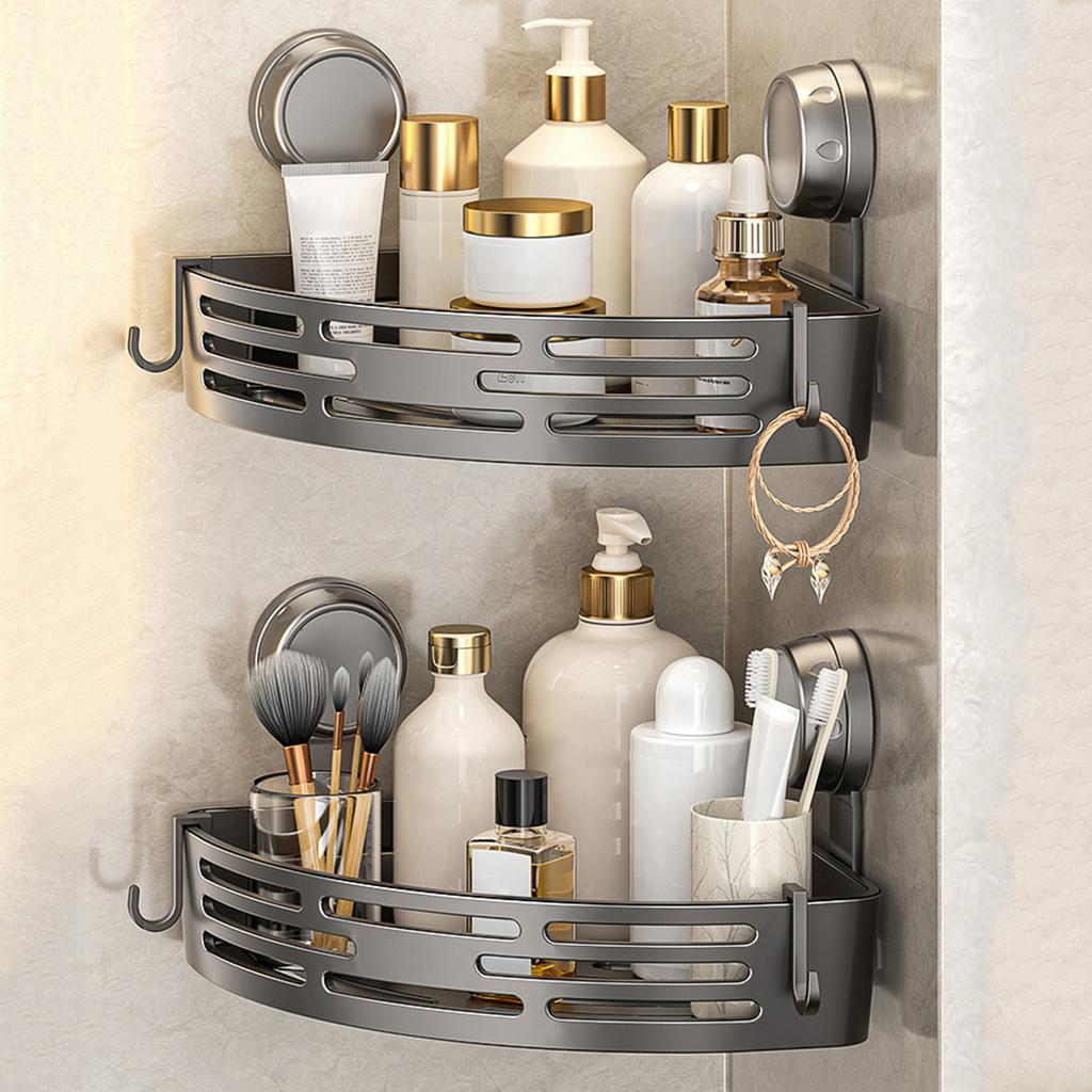 Triangle Bathroom and Kitchen Storage Organizer with Hooks No Drilling Removable Shower Organizer for Home Decor & Storage