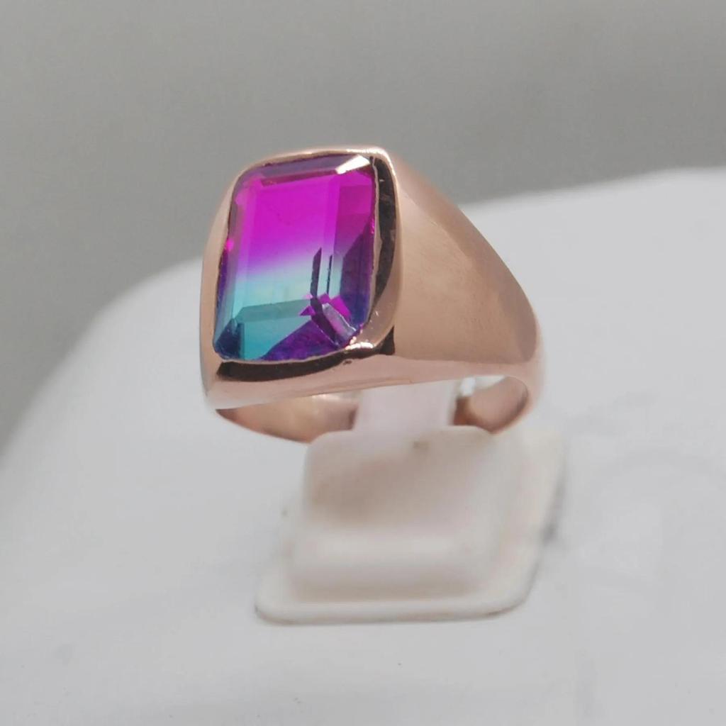 Blue Pink Tourmaline Quartz Sterling Silver Rose Gold Fill Ring Jewelry