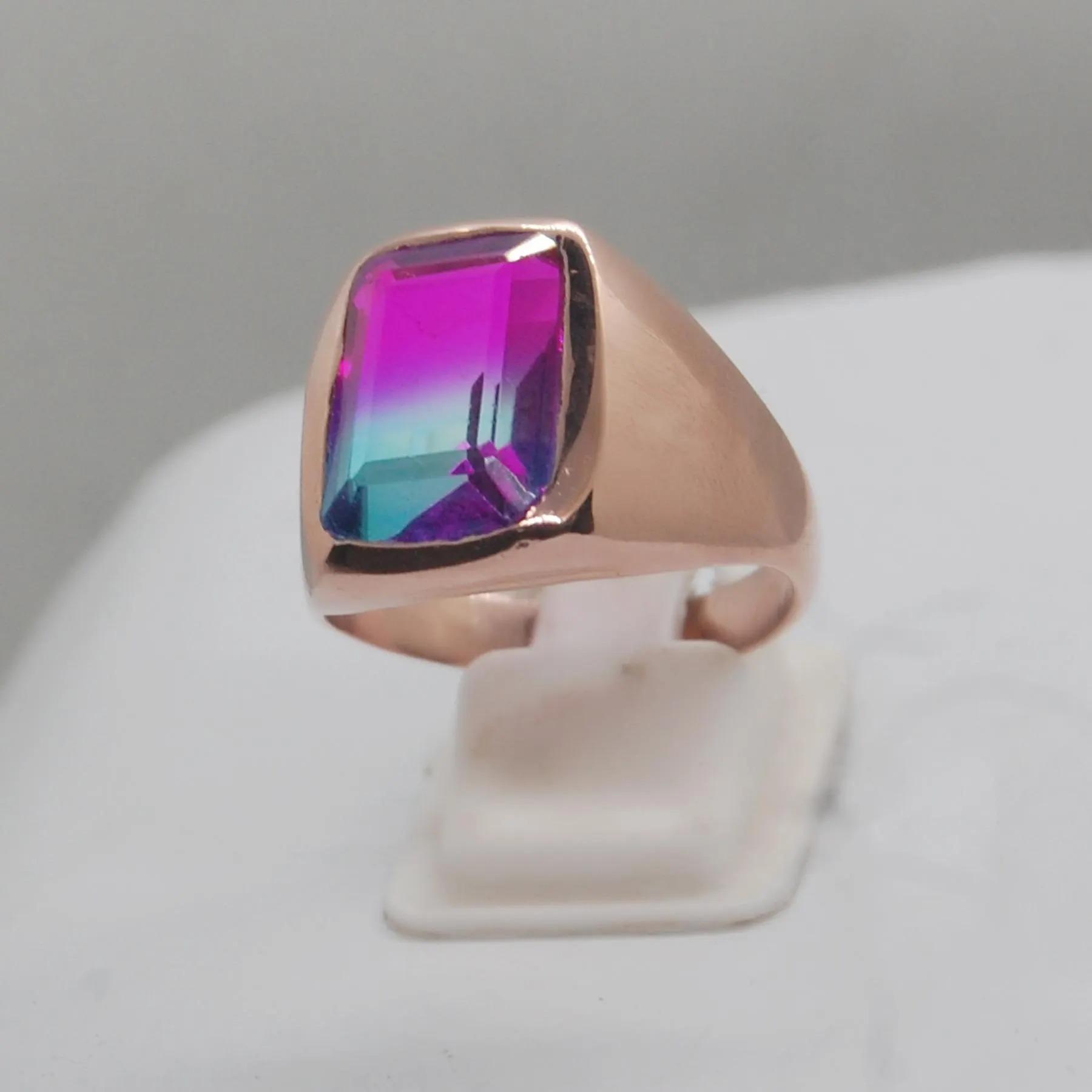 

Blue Pink Tourmaline Quartz Sterling Silver Rose Gold Fill Ring Jewelry 10 Яскраво-рожевий