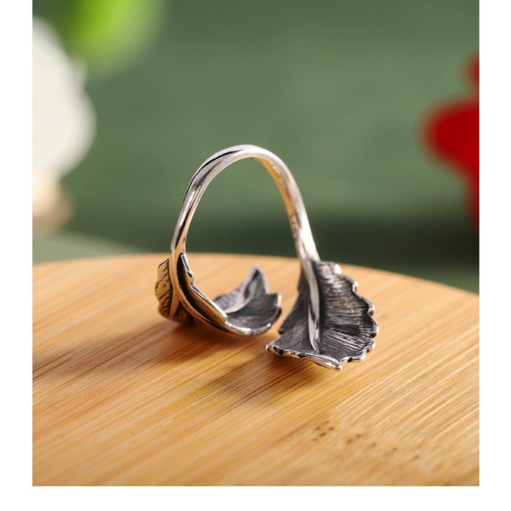 Buyee 925 Sterling Silver Male Female Big Ring Finger Elegant Gary Leaf Open Ring for Woman Men Fashion Fine Jewelry Circle Gift