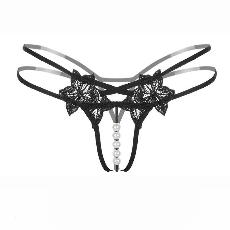 Sex Erotic Lace Pearl Thongs Accessories Underwear Transparent G-String Low Waist Sexy Crotchless Woman's Massage Thread Panties