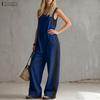 ZANZEA Womens Casual Round Neck Sleeveless Loose Long Jumpsuits