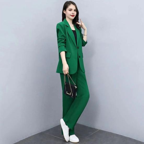 Women's Formal Coat and Pants Set with Lapel and Single Button Jacket