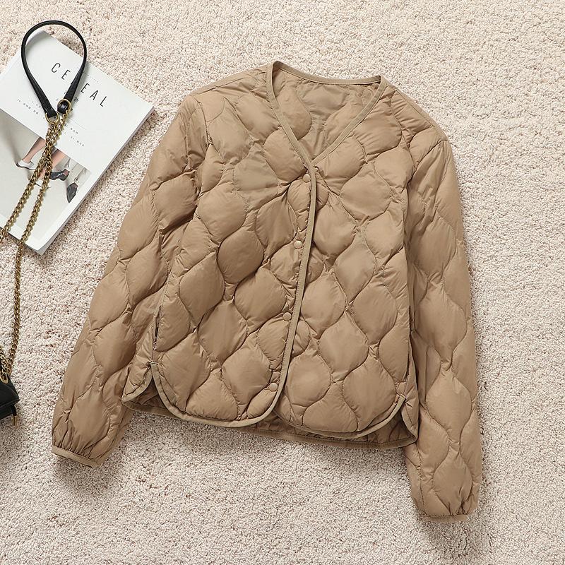 New Autumn and Winter Light Down Jacket Women's Short Hooded V-neck Loose Warm Jacket Type Light
