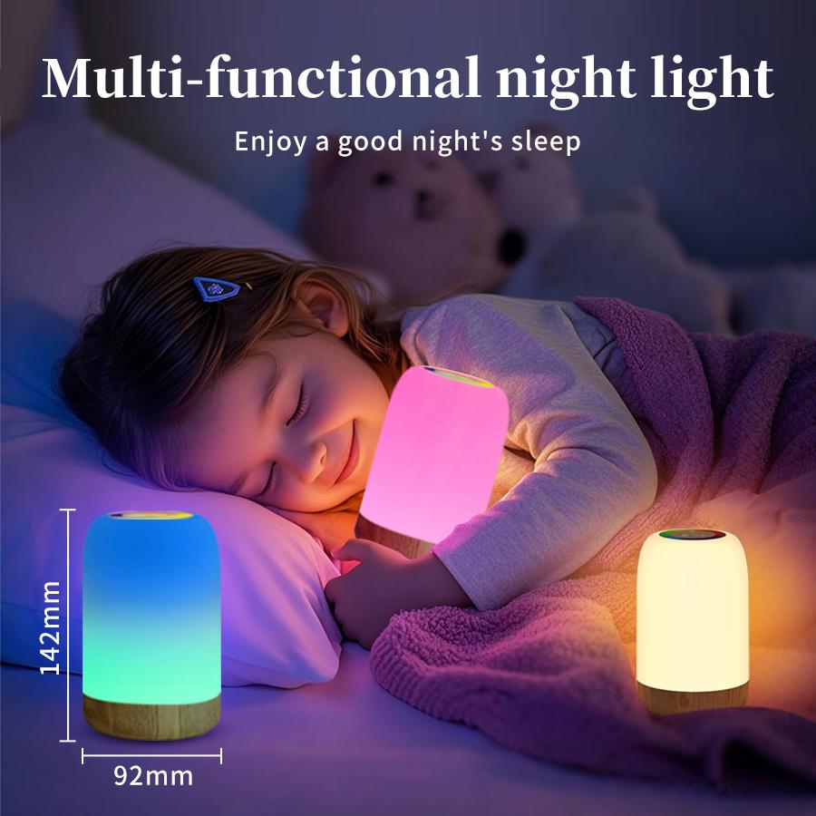 LED Touch Lamp with Dimmable RGB Colour Wood Grain Table Lamp Timing Function USB Rechargeable Night Light for Bedroom Kids Deco