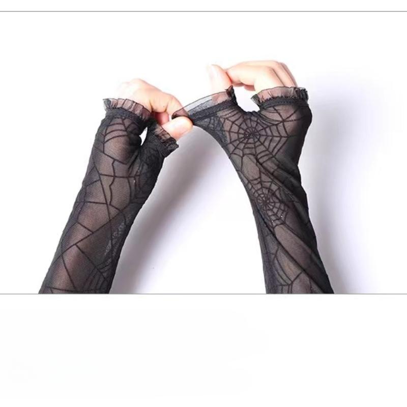 Gothic Lolita Mädchen Schwarz Spinnennetz Handschuhe Fingerlos Spitze Netz Fäustlinge Punk Harajuku Frauen Sexy Halbfingerlänge Ärmel Neu