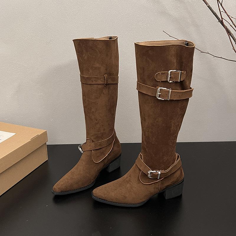 

Ботильоны с острым носком детские толстый каблук тонкие плиссированные ботинки-чулки женские 2025 весна и осень хаки замшевые ботфорты 40 коричневый